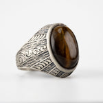 Tiger's Eye Floral Relief Motif Signet Ring  Ring  Charmora Jewelry