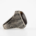 Tiger's Eye Floral Relief Motif Signet Ring  Ring  Charmora Jewelry