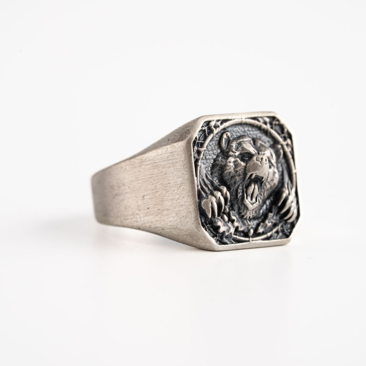 Viking Bear Relief Signet Ring  Ring  Charmora Jewelry