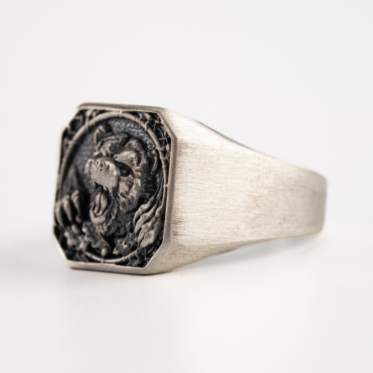 Viking Bear Relief Signet Ring  Ring  Charmora Jewelry