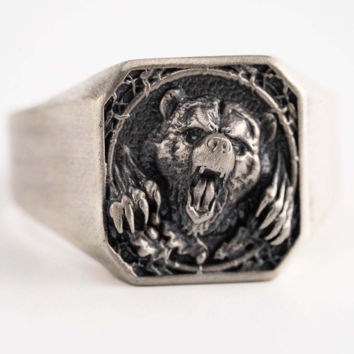 Viking Bear Relief Signet Ring  Ring  Charmora Jewelry