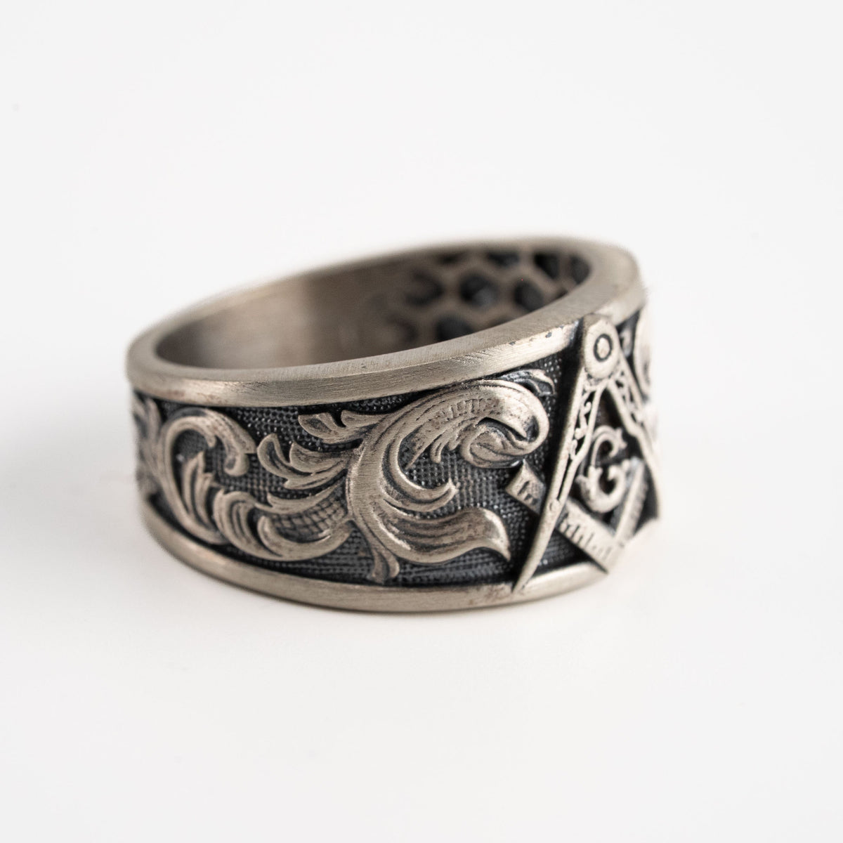 Masonic Relief Motif Band Ring  Ring  Charmora Jewelry