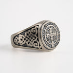 St Benedict Relief Motif Signet Ring  Ring  Charmora Jewelry