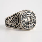 St Benedict Relief Motif Signet Ring  Ring  Charmora Jewelry