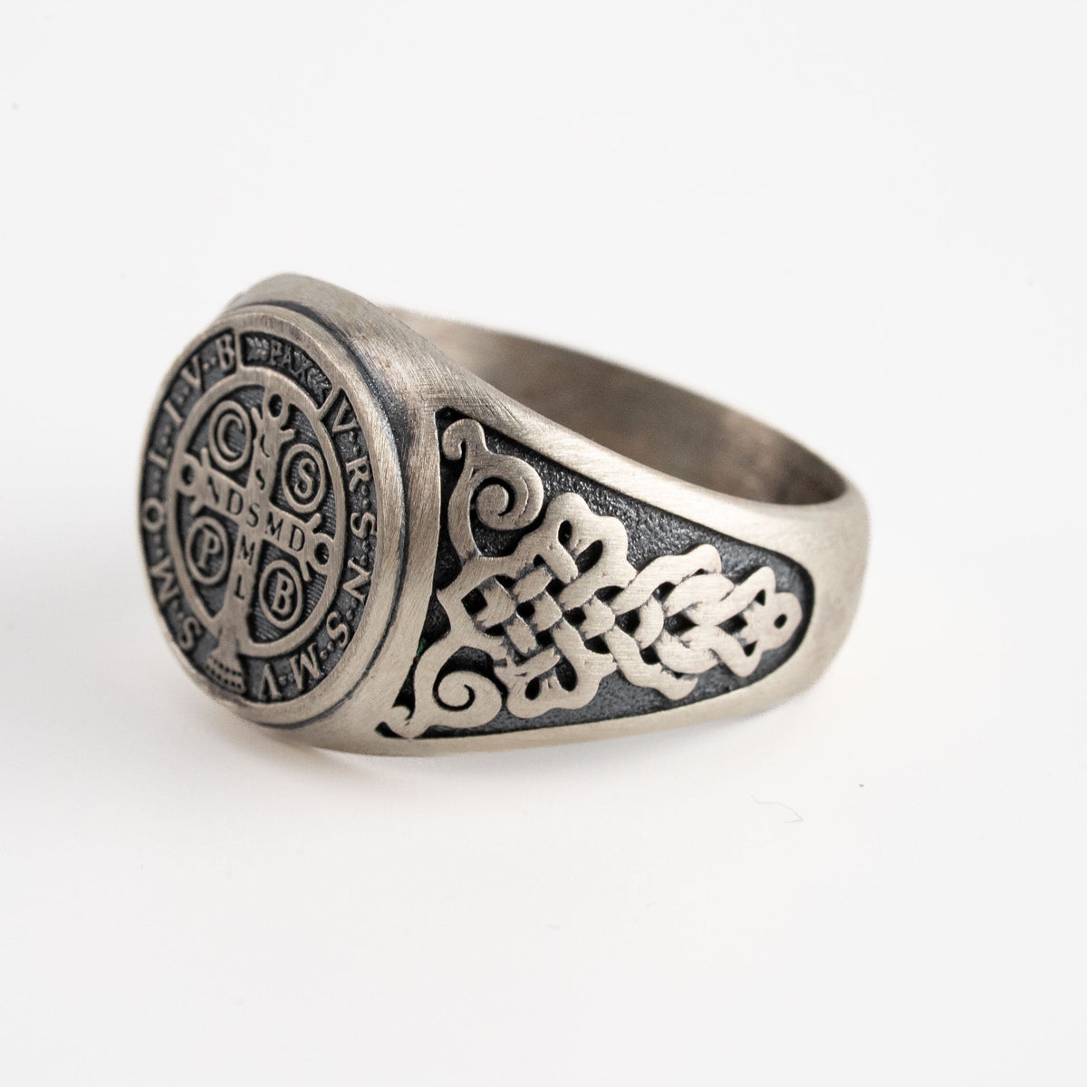 St Benedict Relief Motif Signet Ring  Ring  Charmora Jewelry