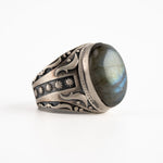 Labradorite Oval Relief Motif Ring  Ring  Charmora Jewelry
