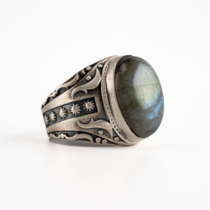 Labradorite Oval Relief Motif Ring  Ring  Charmora Jewelry