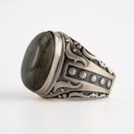 Labradorite Oval Relief Motif Ring  Ring  Charmora Jewelry