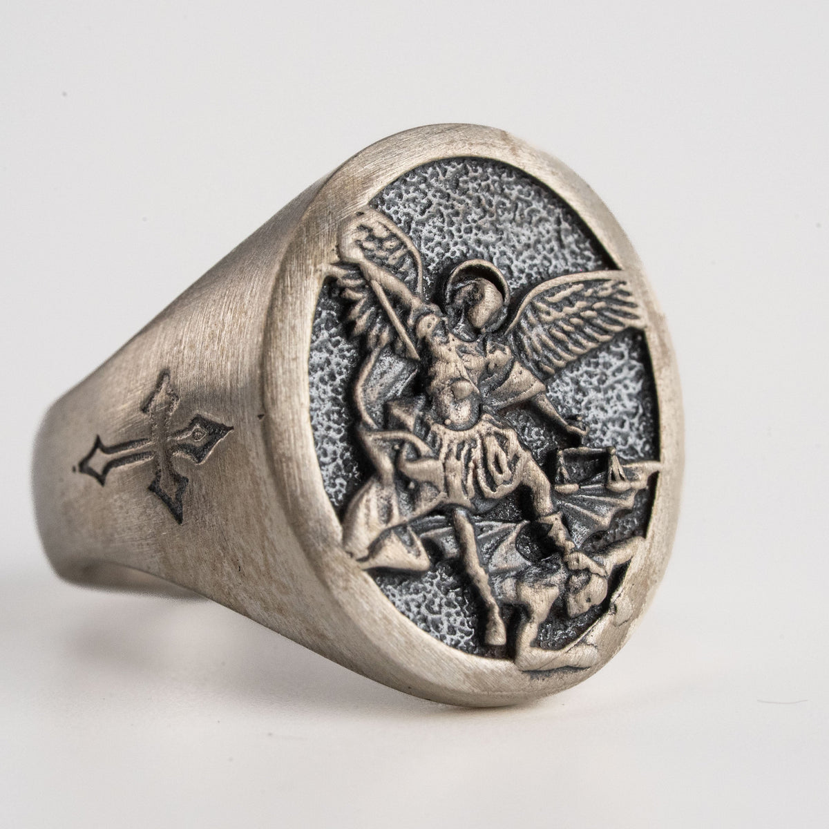 St Michael Archangel Relief Motif Signet Ring  Ring  Charmora Jewelry