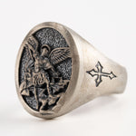 St Michael Archangel Relief Motif Signet Ring  Ring  Charmora Jewelry