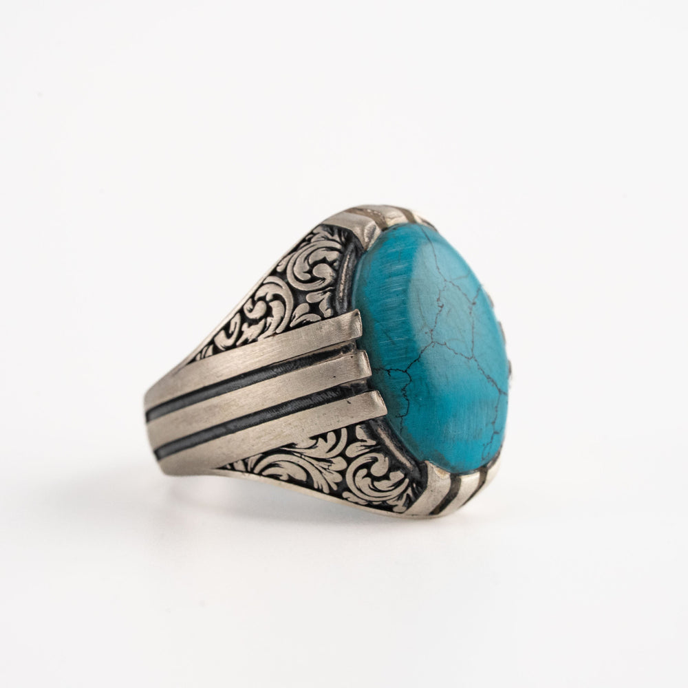 Ottoman Relief Motif Turquoise Ring  Ring  Charmora Jewelry