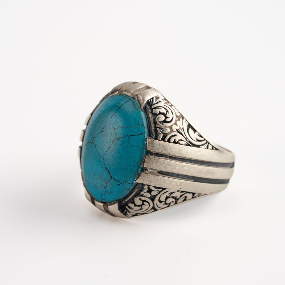 Ottoman Relief Motif Turquoise Ring  Ring  Charmora Jewelry