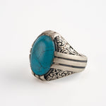 Ottoman Relief Motif Turquoise Ring  Ring  Charmora Jewelry