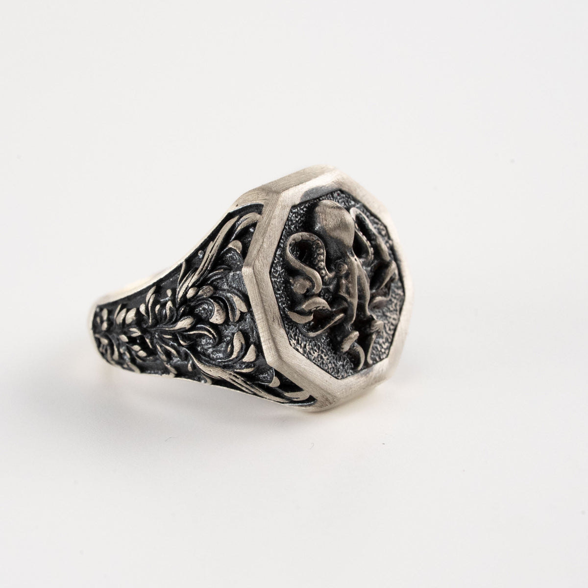 Detailed Octopus Tentacle Signet Ring  Ring  Charmora Jewelry