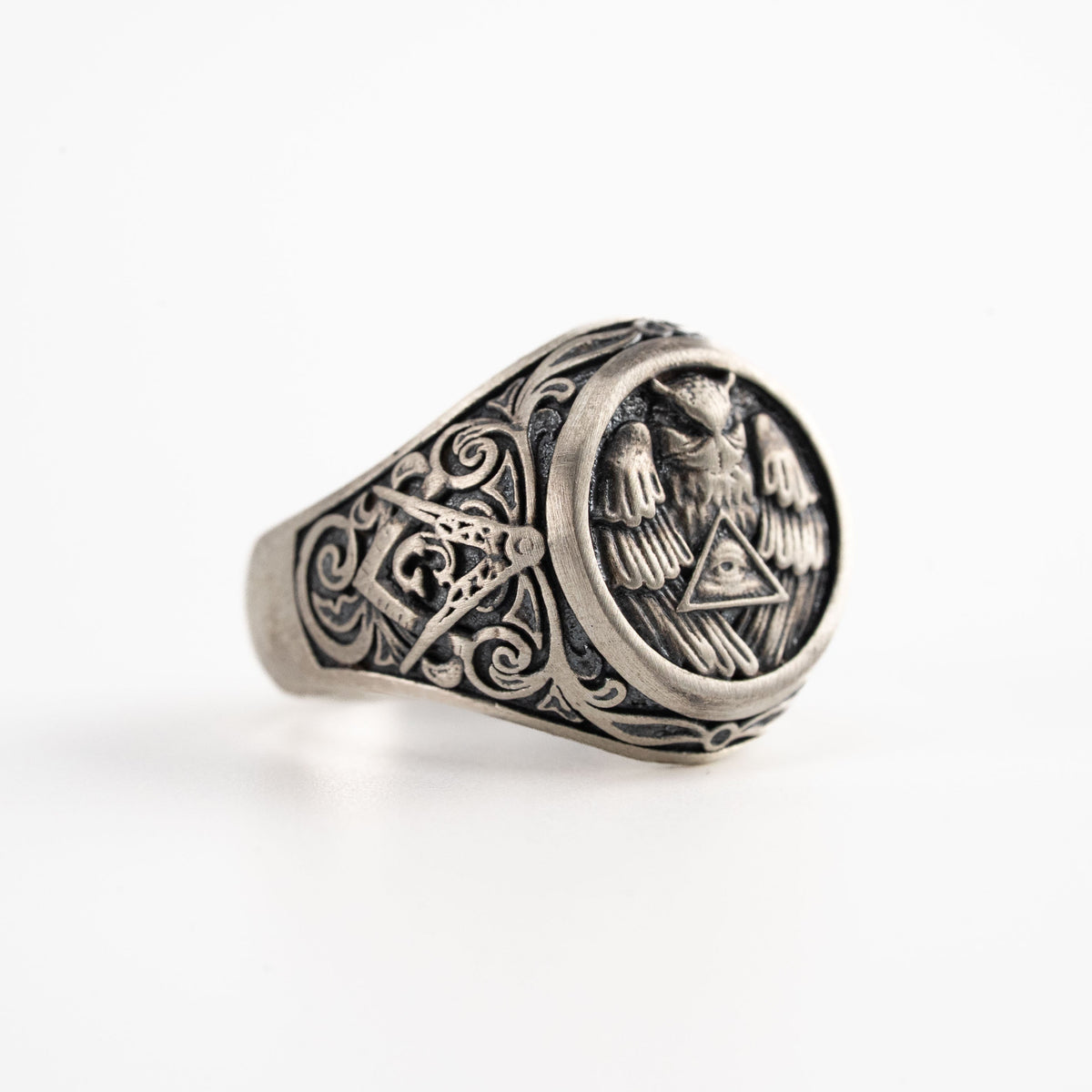 Athena Owl Relief Motif Signet Ring  Ring  Charmora Jewelry