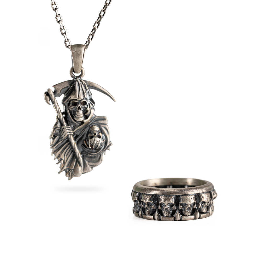 Cloaked Figure and Skull Jewelry Set  Charmora Jewelry