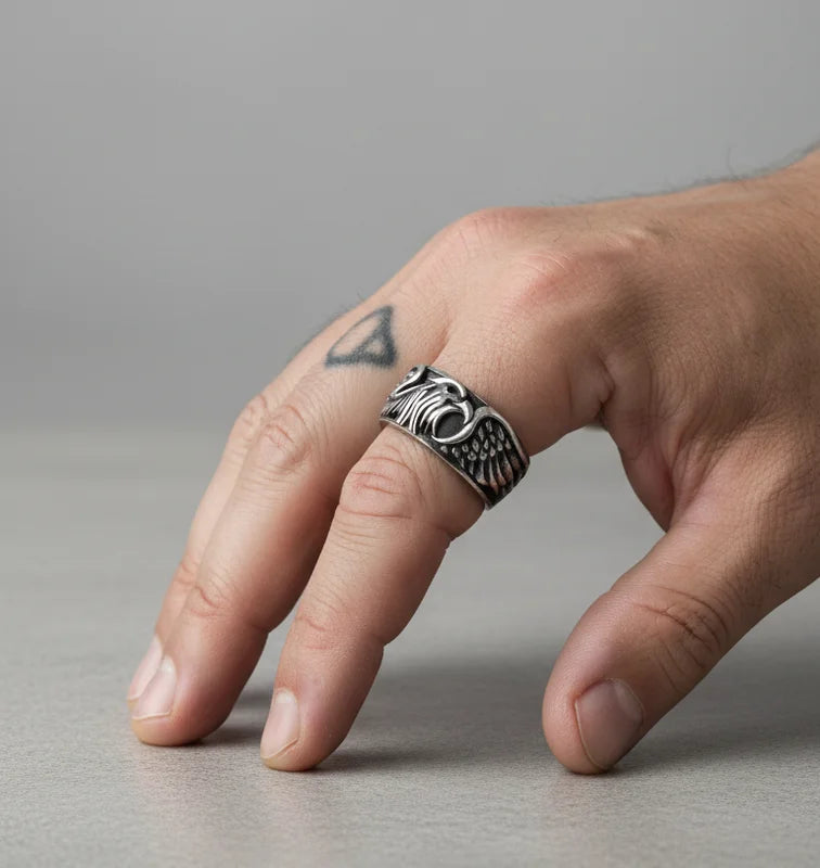 Sculpted Aquiline Form Winged Ring  Ring Charmora Jewelry