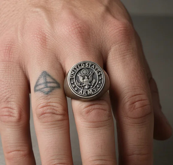 US Army Eagle Crest Relief Motif Signet Ring  Ring Charmora Jewelry