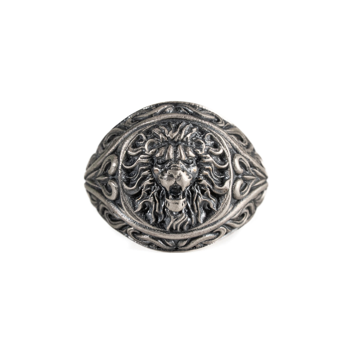 Sculpted Lion Head Signet Ring  Ring  Charmora Jewelry