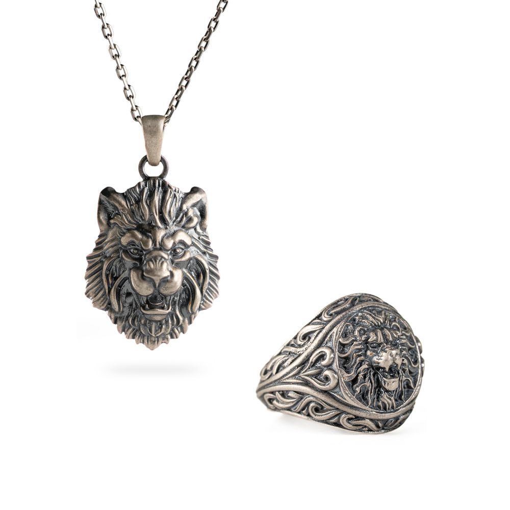 Figurative Lion Head Motif Jewelry Set  Charmora Jewelry