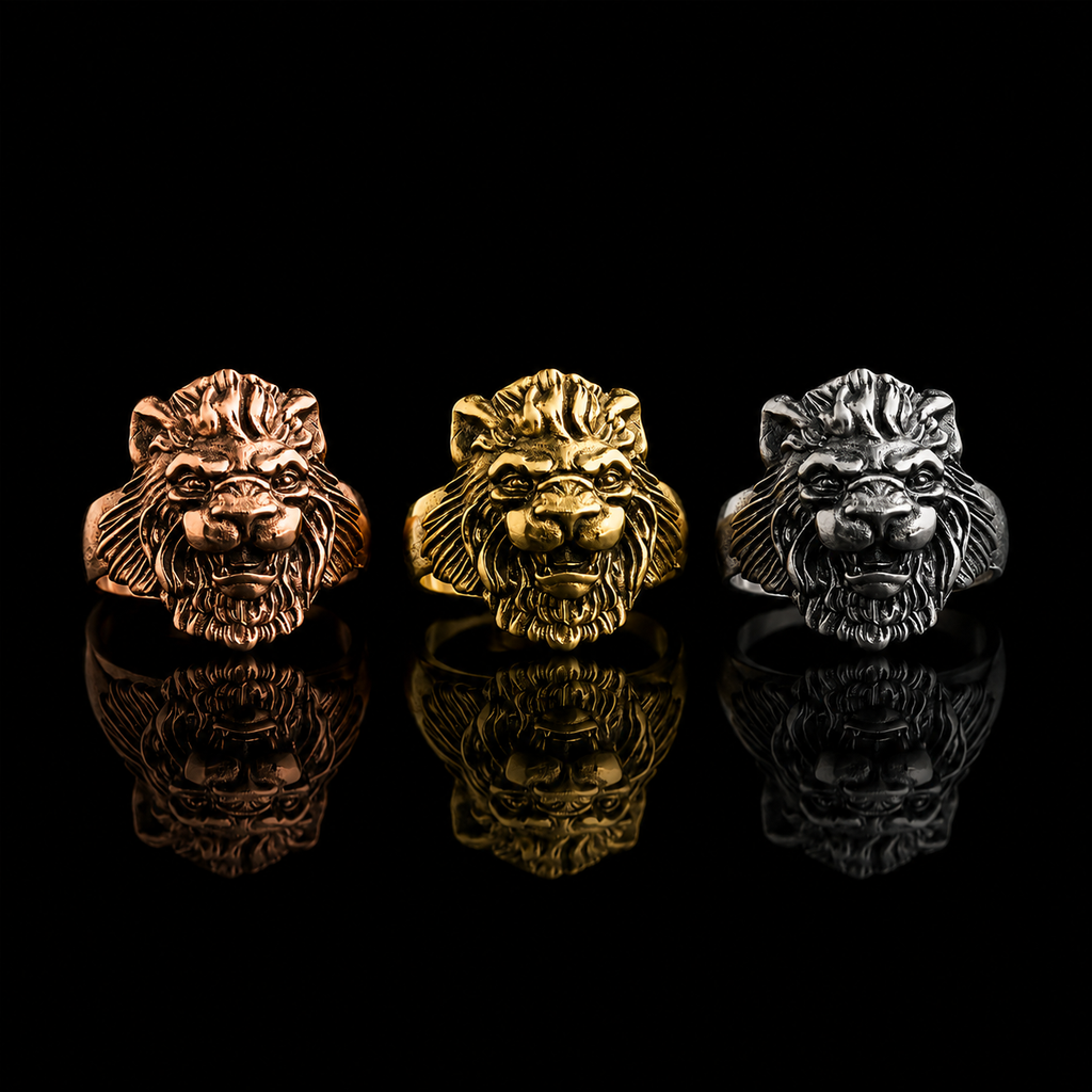 Sterling Silver Lion Head Ring - Handmade Mens Jewelry - Charmora Jewelry