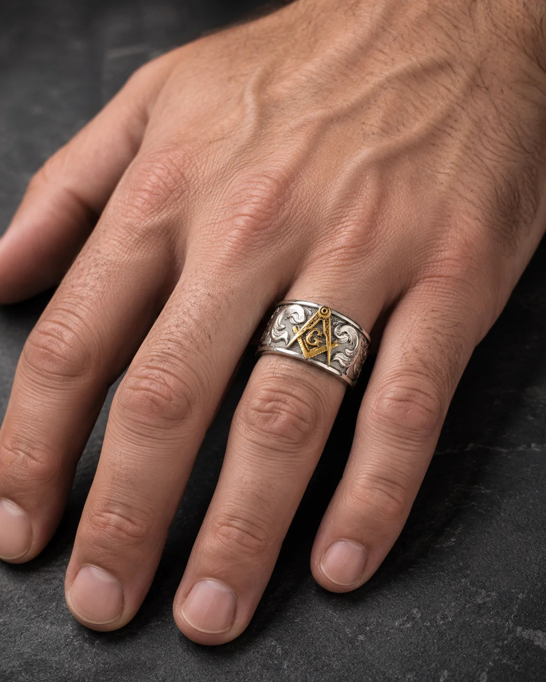 Masonic Relief Motif Band Ring  Ring Charmora Jewelry