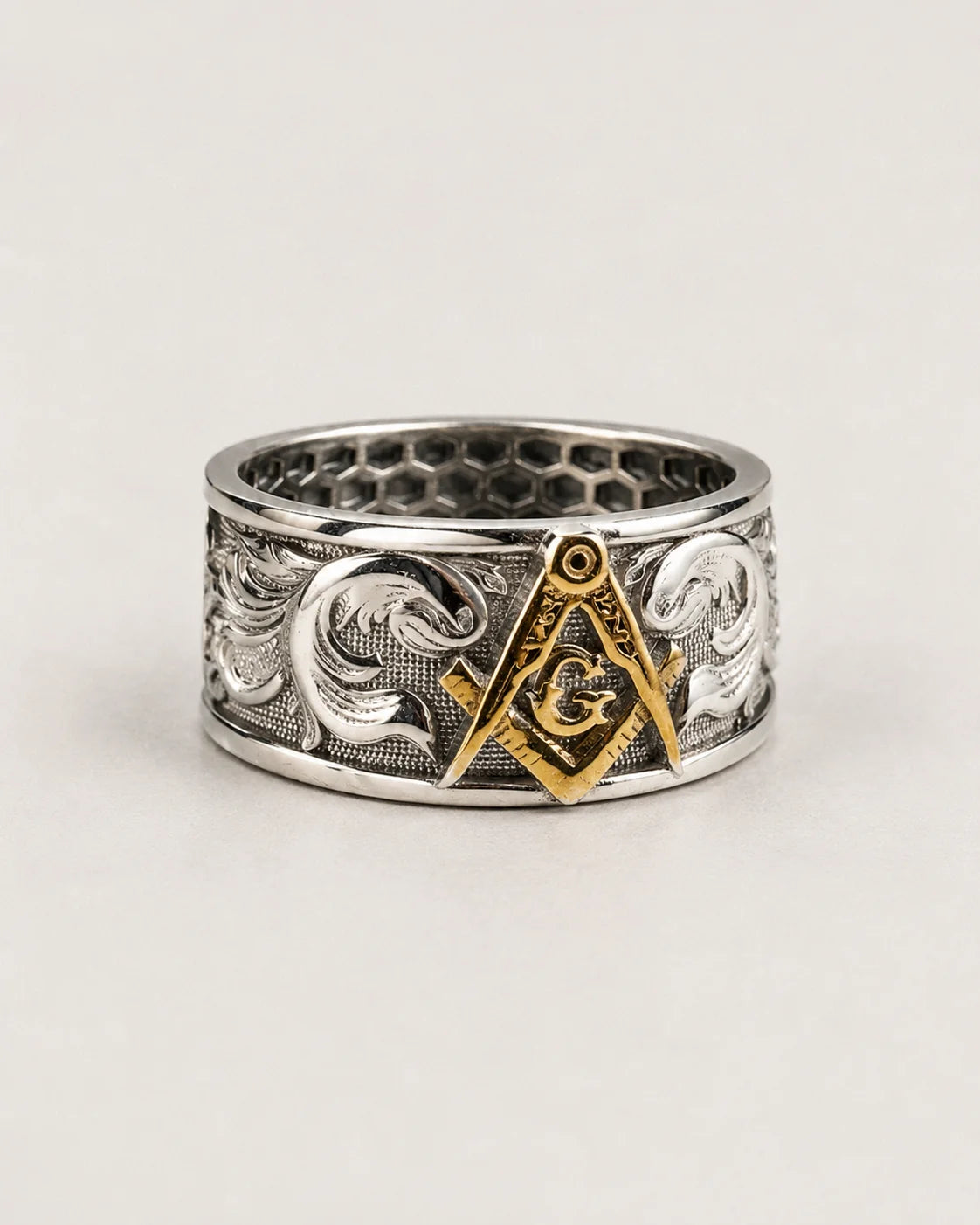 Masonic Relief Motif Band Ring  Ring Charmora Jewelry
