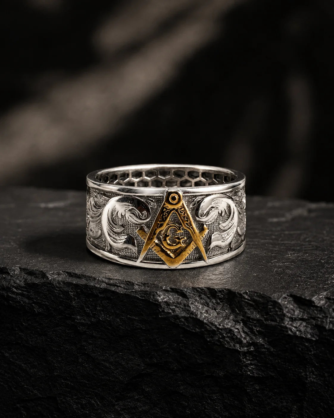 Masonic Relief Motif Band Ring  Ring Charmora Jewelry