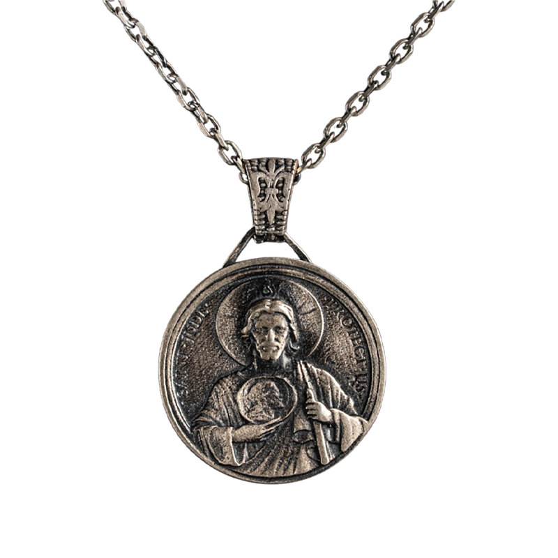 Saint Jude Protection High Relief Medallion Pendant  Necklace  Charmora Jewelry