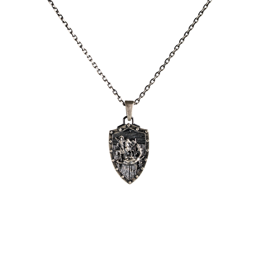 Saint George Dragon Slayer Shield Necklace  Necklace  Charmora Jewelry
