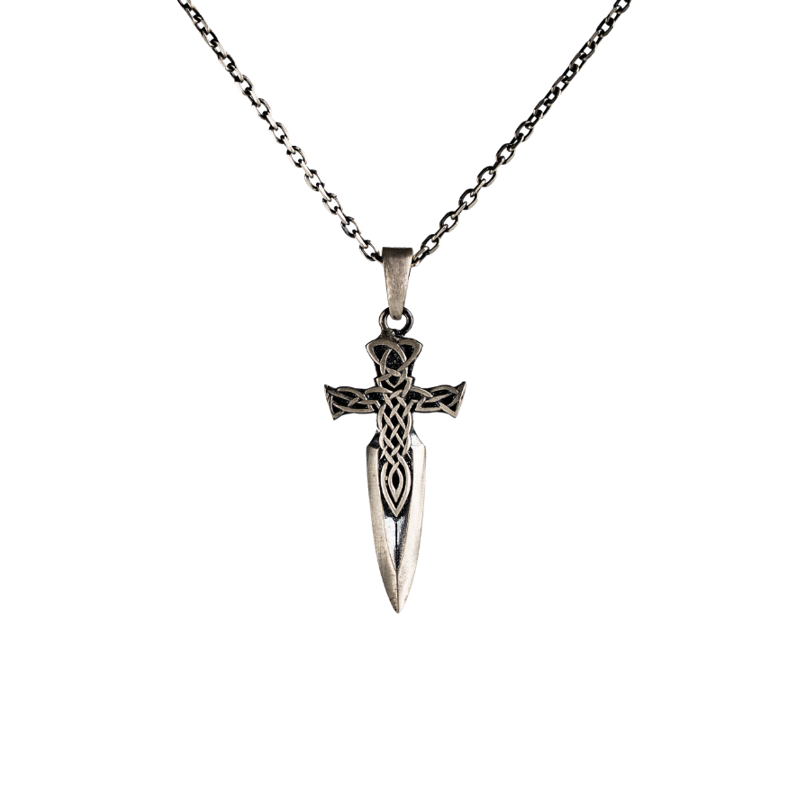 Celtic Knotwork Cross Dagger Necklace  Necklace  Charmora Jewelry