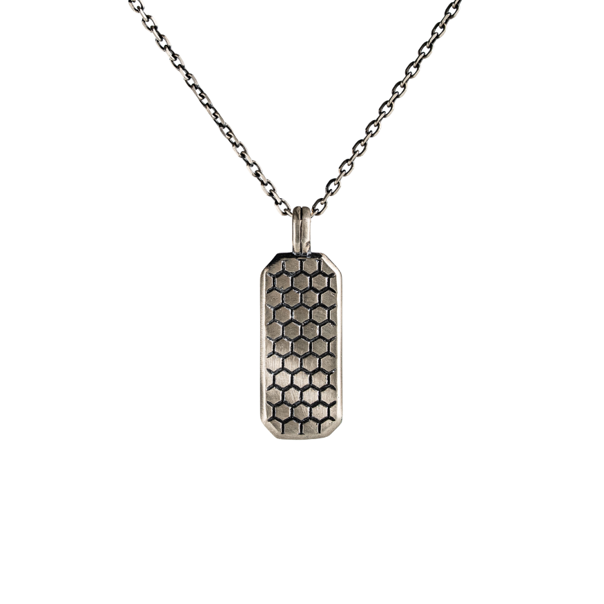 Custom Engraved Honeycomb Geometric Tag Necklace  Necklace  Charmora Jewelry