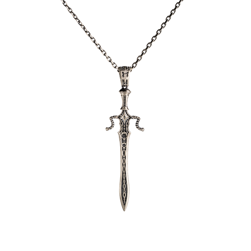 Medieval-Style Ornate Sword Pendant Necklace  Necklace  Charmora Jewelry