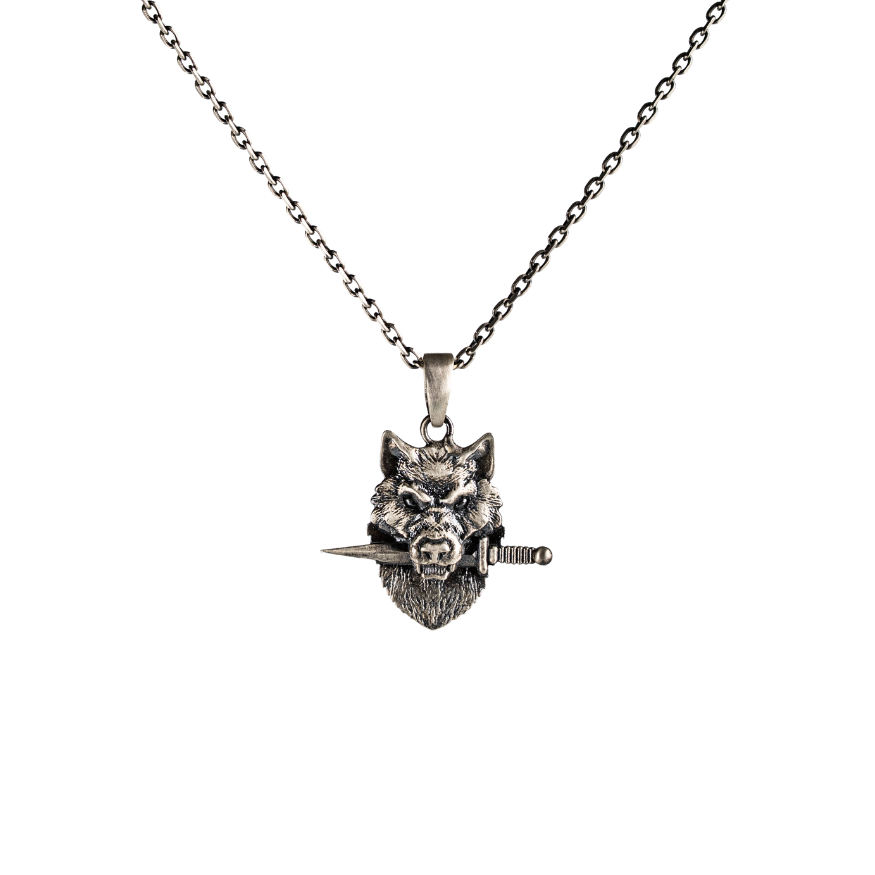 Viking Wolf Head Dagger in Mouth Necklace  Necklace  Charmora Jewelry
