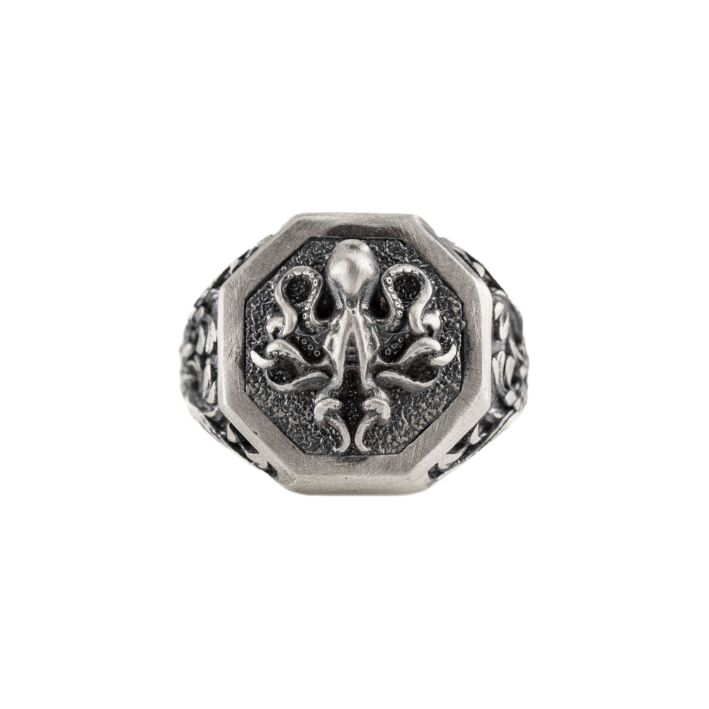 Detailed Octopus Tentacle Signet Ring  Ring  Charmora Jewelry