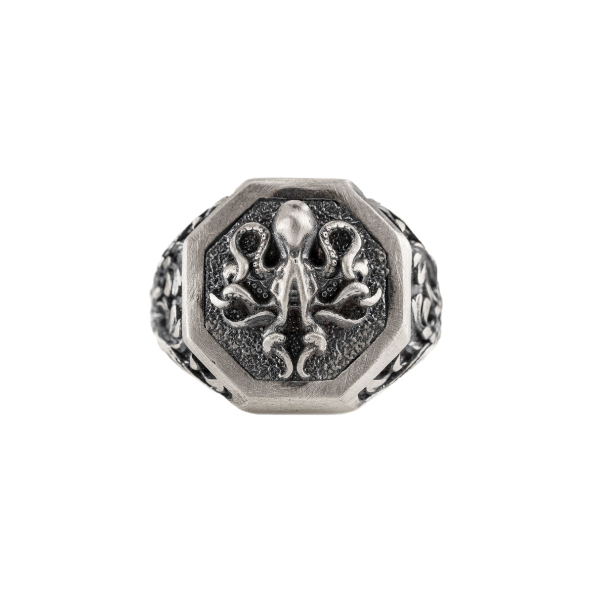 Detailed Octopus Tentacle Signet Ring  Ring  Charmora Jewelry