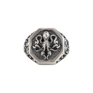 Detailed Octopus Tentacle Signet Ring  Ring  Charmora Jewelry