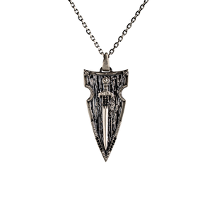 Onyx Detailed Sword Shield Warrior Necklace  Necklace  Charmora Jewelry