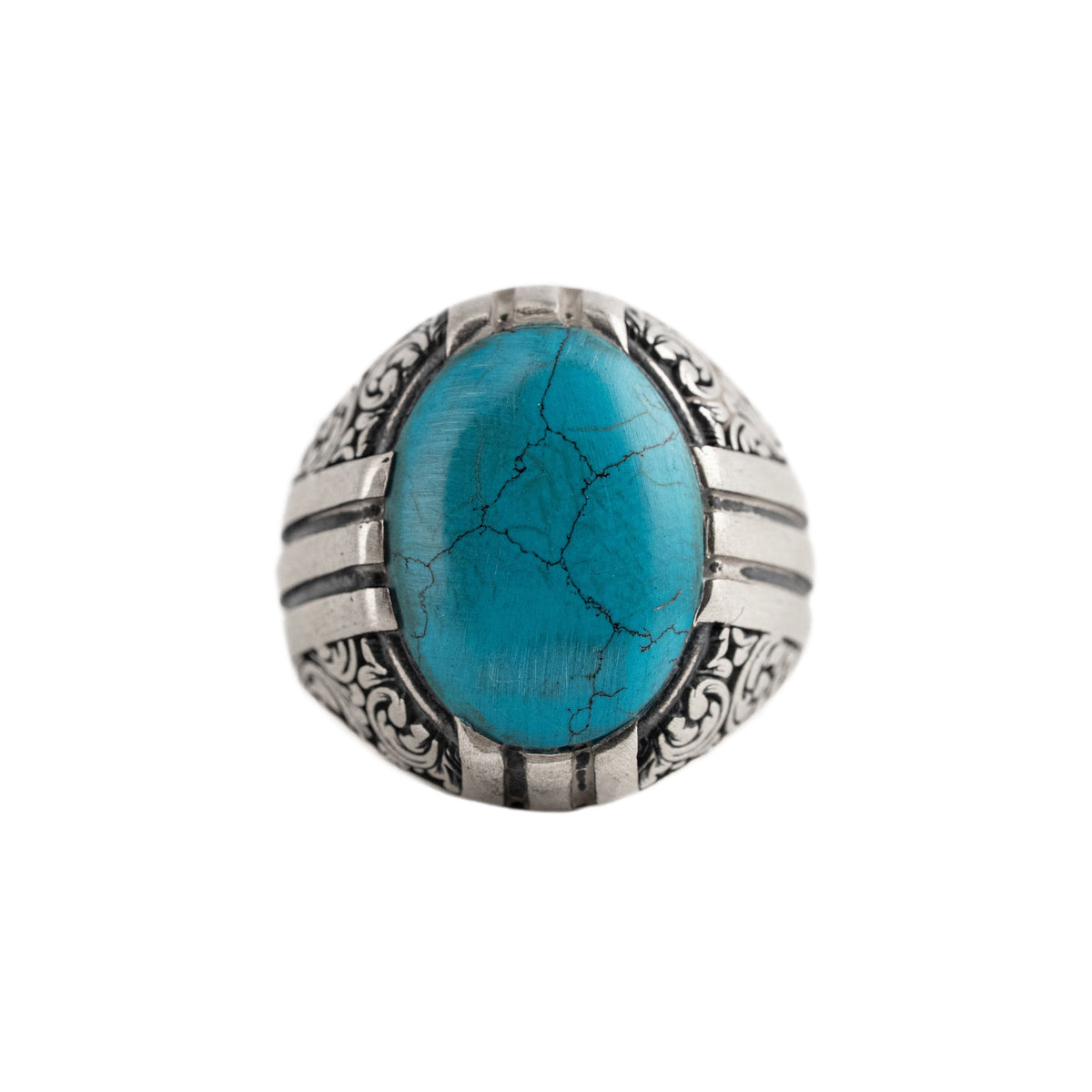 Ottoman Relief Motif Turquoise Ring  Ring  Charmora Jewelry