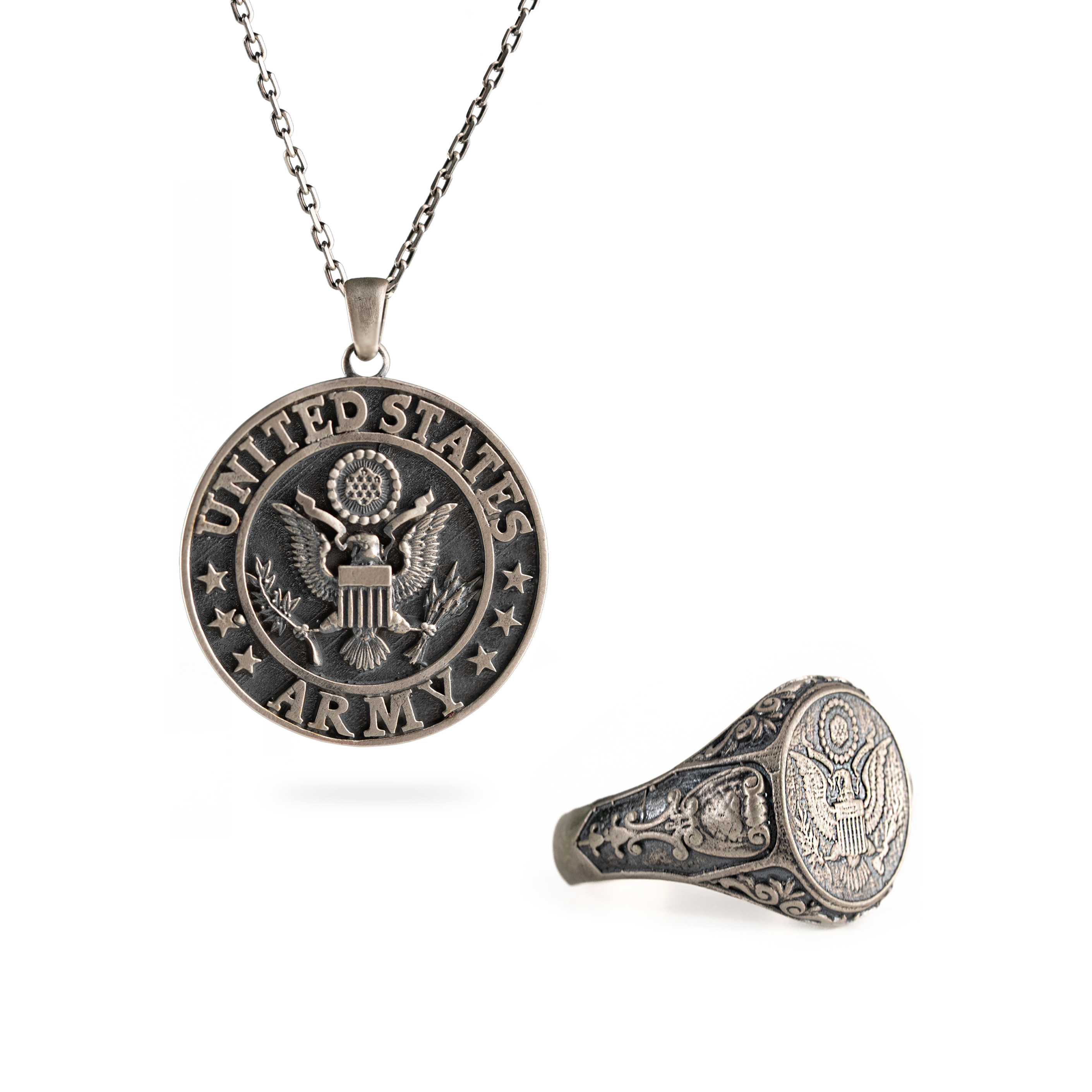 Heraldic Eagle and Emblem Necklace and Ring Jewelry Set  Ring  Charmora Jewelry