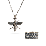 Queen Bee Necklace and Honeycomb Hexagon Ring Jewelry Set  Ring  Charmora Jewelry