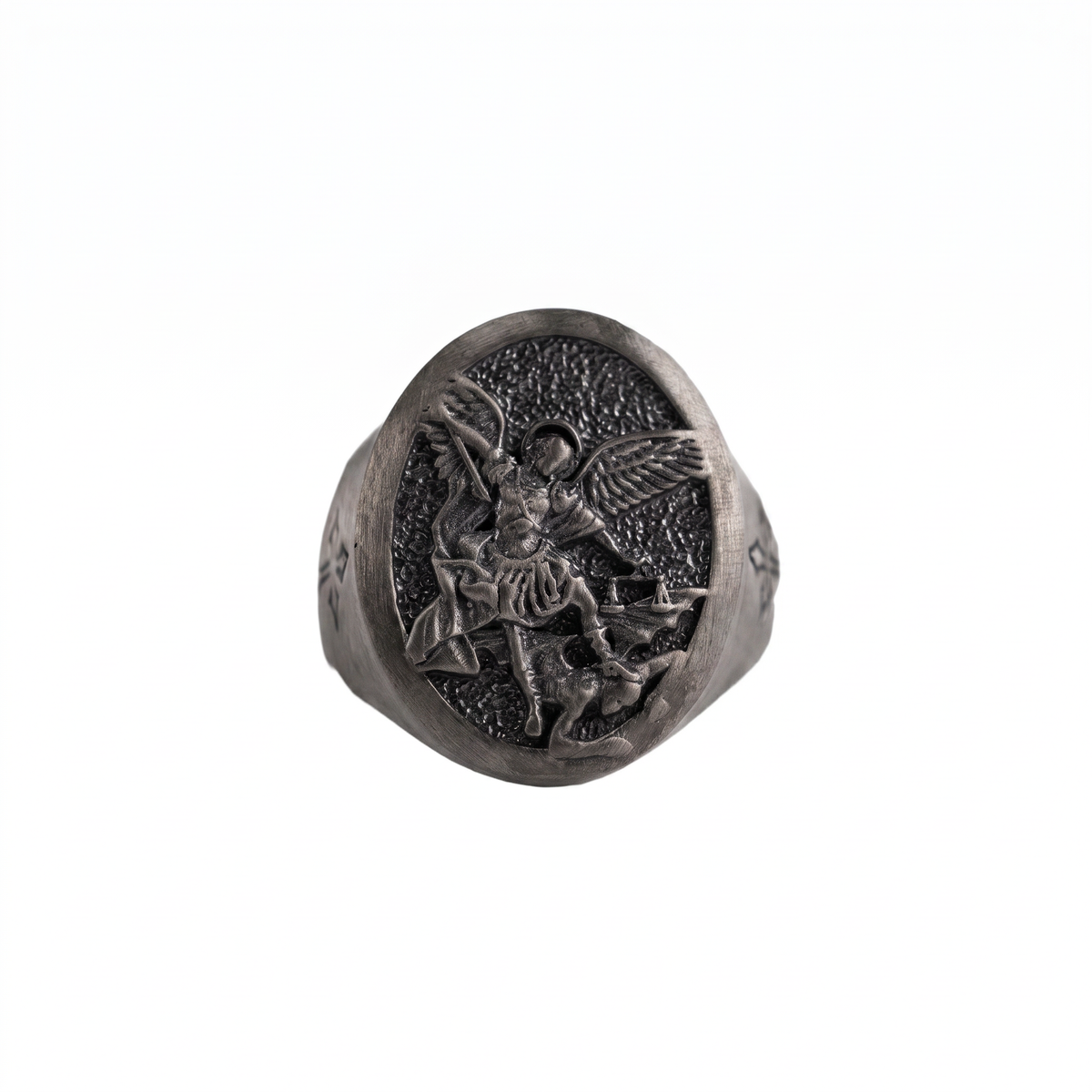 St Michael Archangel Relief Motif Signet Ring  Ring  Charmora Jewelry