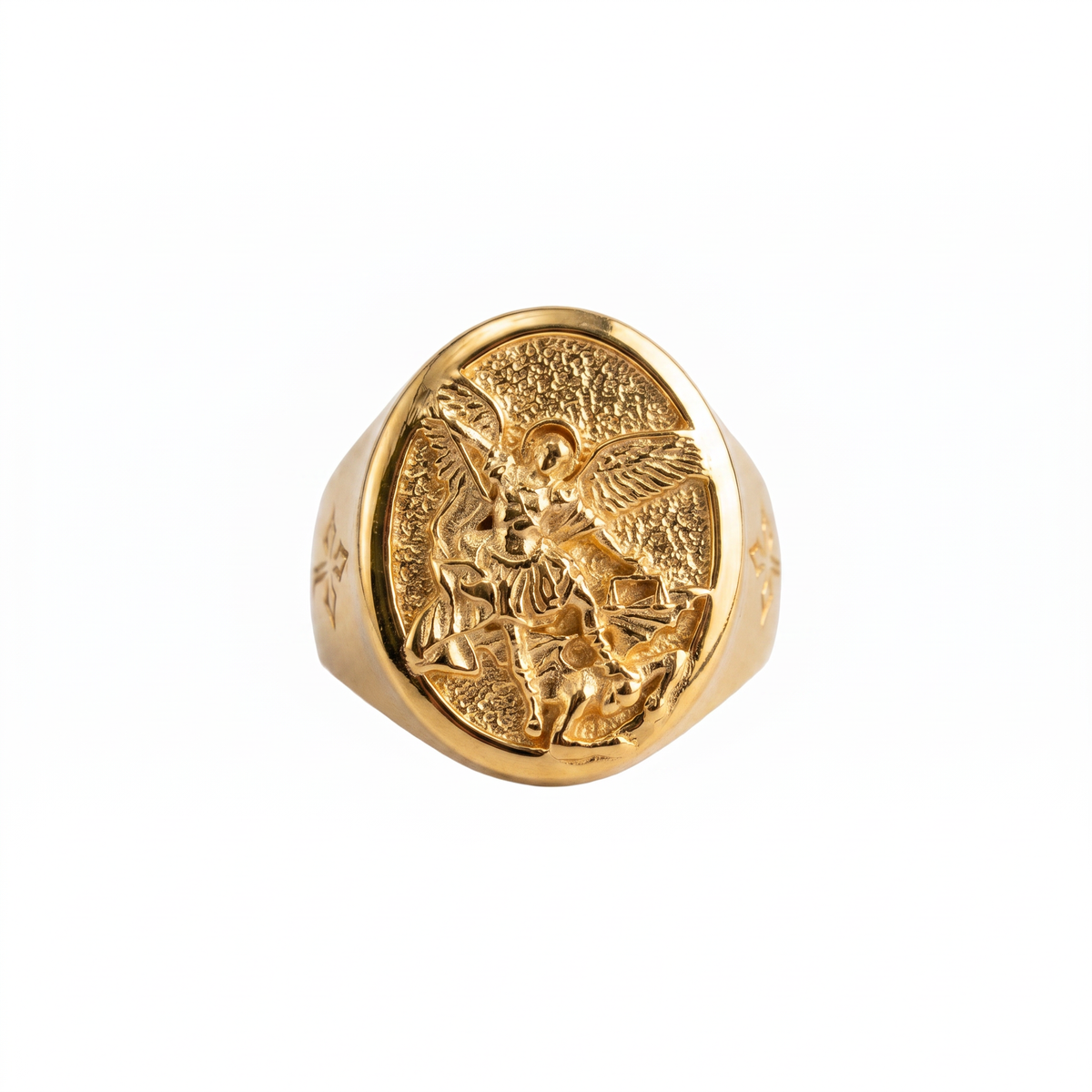 St Michael Archangel Relief Motif Signet Ring  Ring  Charmora Jewelry