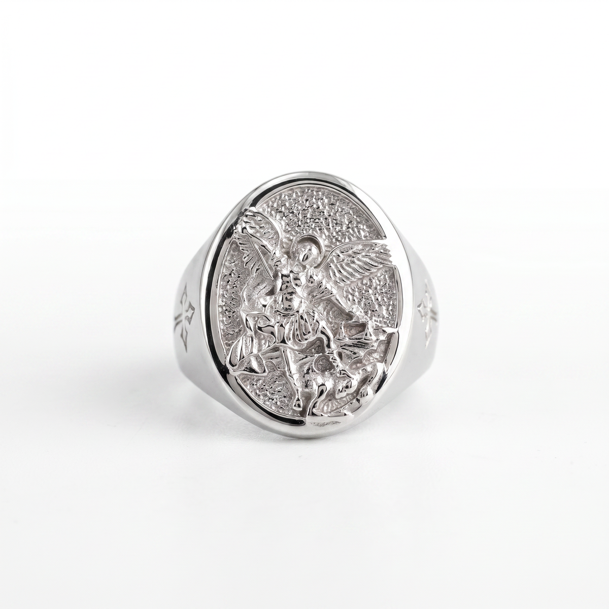 St Michael Archangel Relief Motif Signet Ring  Ring  Charmora Jewelry