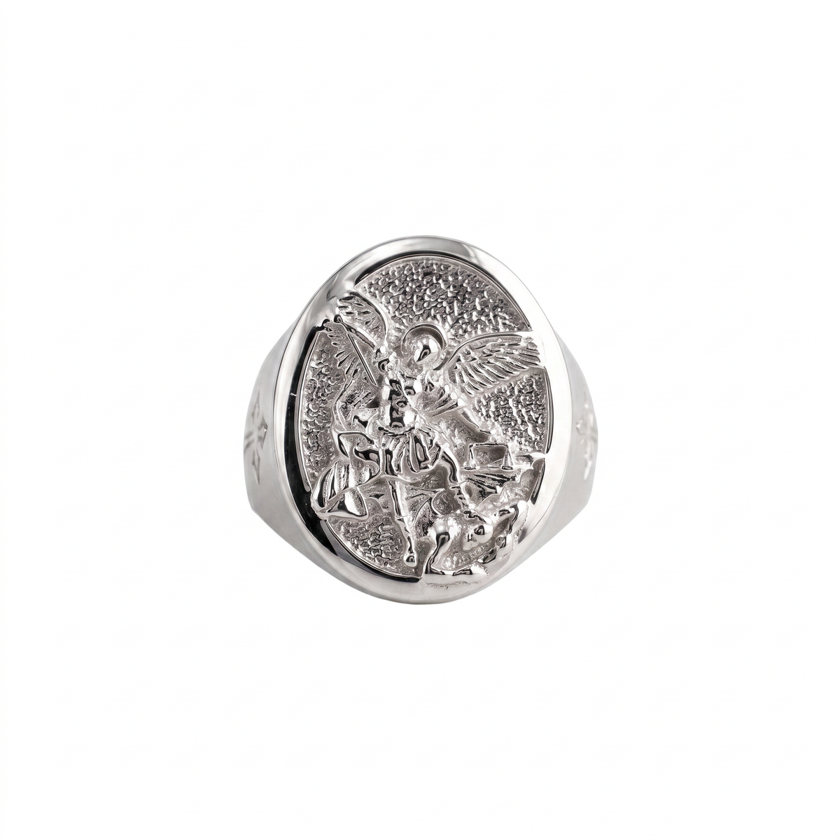 St Michael Archangel Relief Motif Signet Ring  Ring  Charmora Jewelry