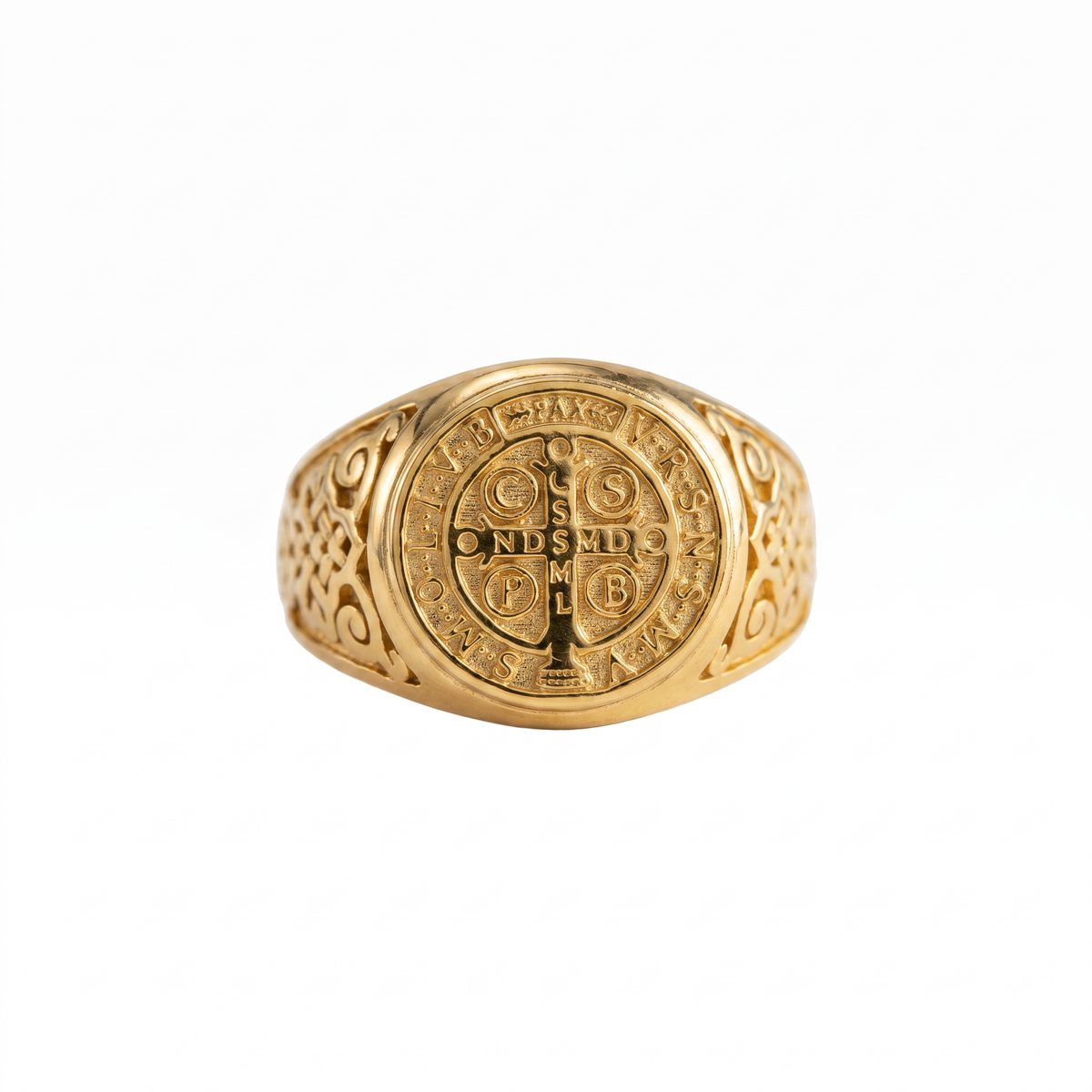 St Benedict Relief Motif Signet Ring  Ring  Charmora Jewelry