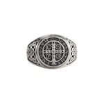 St Benedict Relief Motif Signet Ring  Ring  Charmora Jewelry