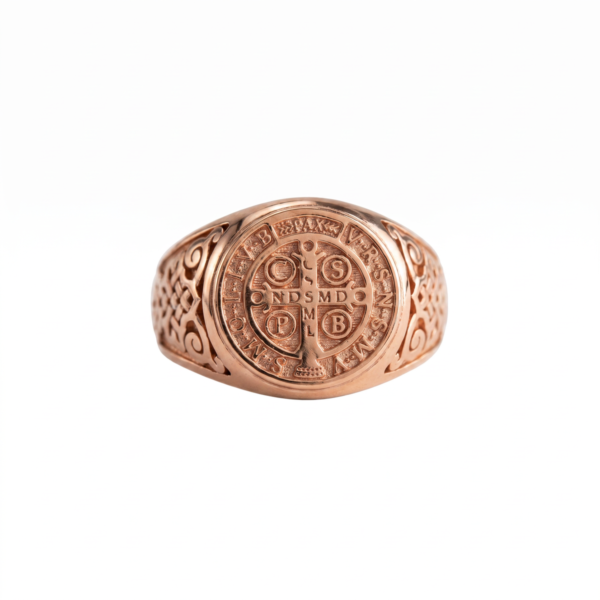 St Benedict Relief Motif Signet Ring  Ring  Charmora Jewelry