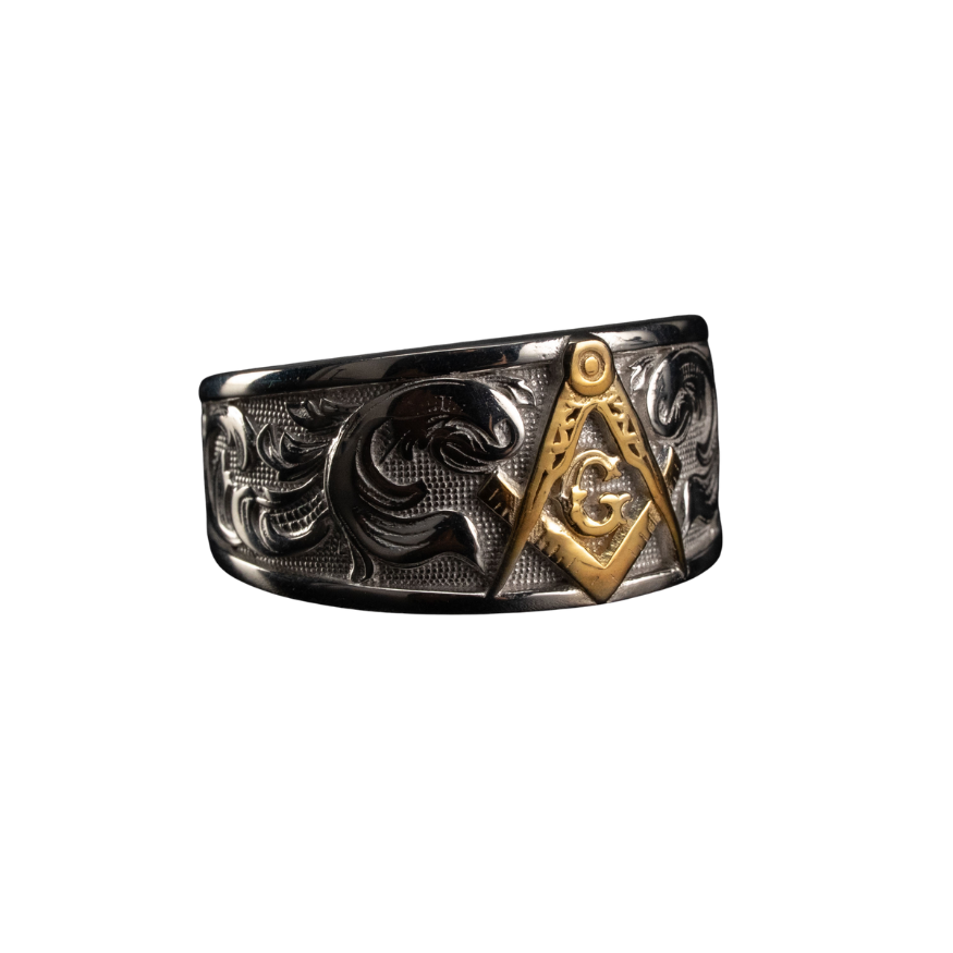 Masonic Relief Motif Band Ring  Ring  Charmora Jewelry