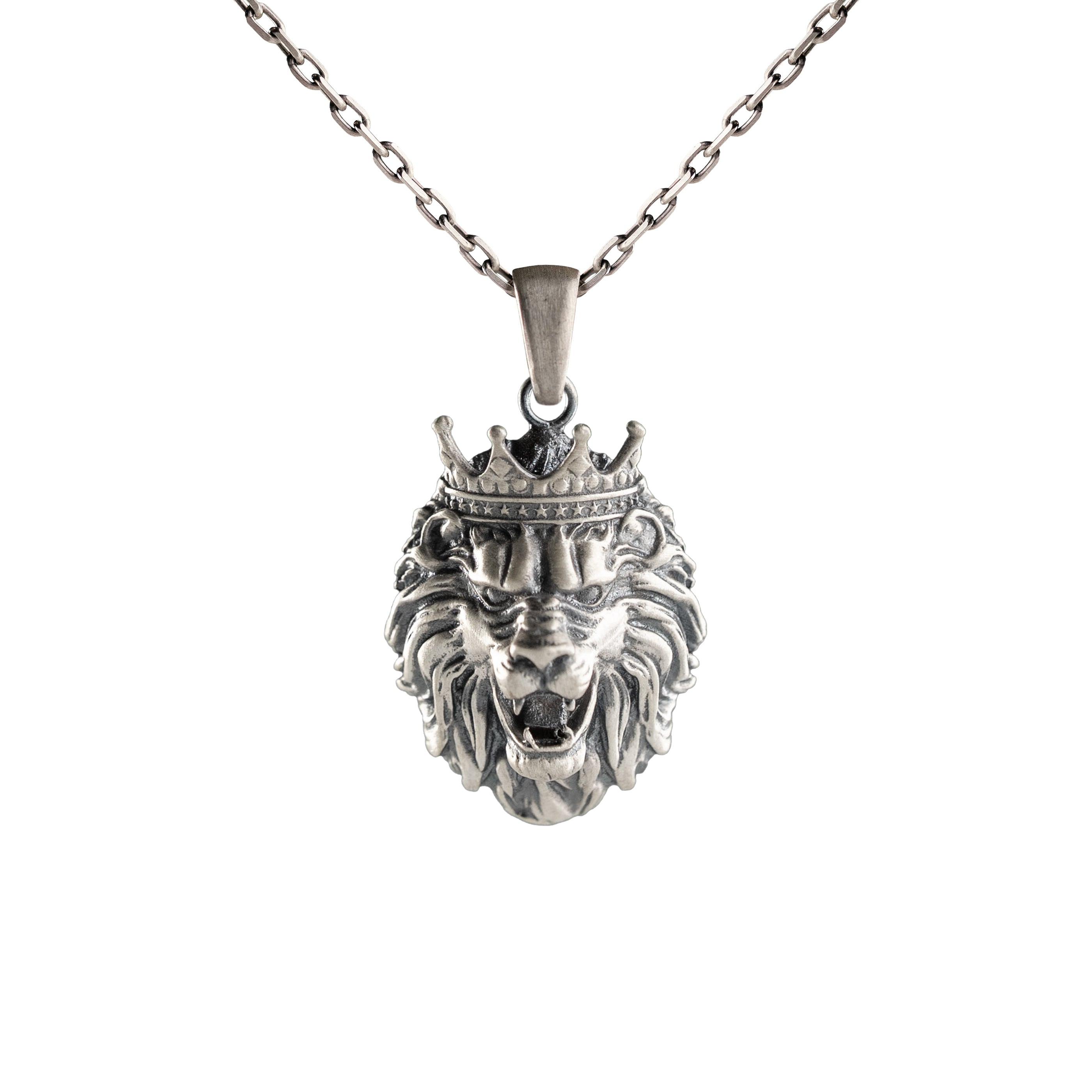 Crowned Roaring Lion Motif Necklace  Ring  Charmora Jewelry